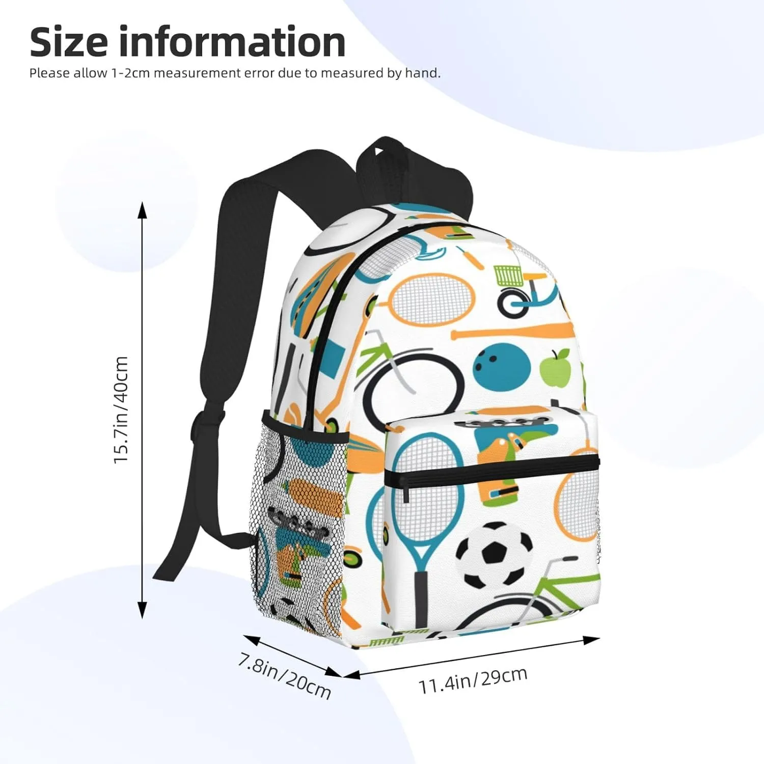 Ball Shuttlecocks Bowling Tennis Baseball Backpack, Travel Laptop Backpack Computer Bag Rucksack for Men Women Business Work Fits 15.6 Inch Notebook