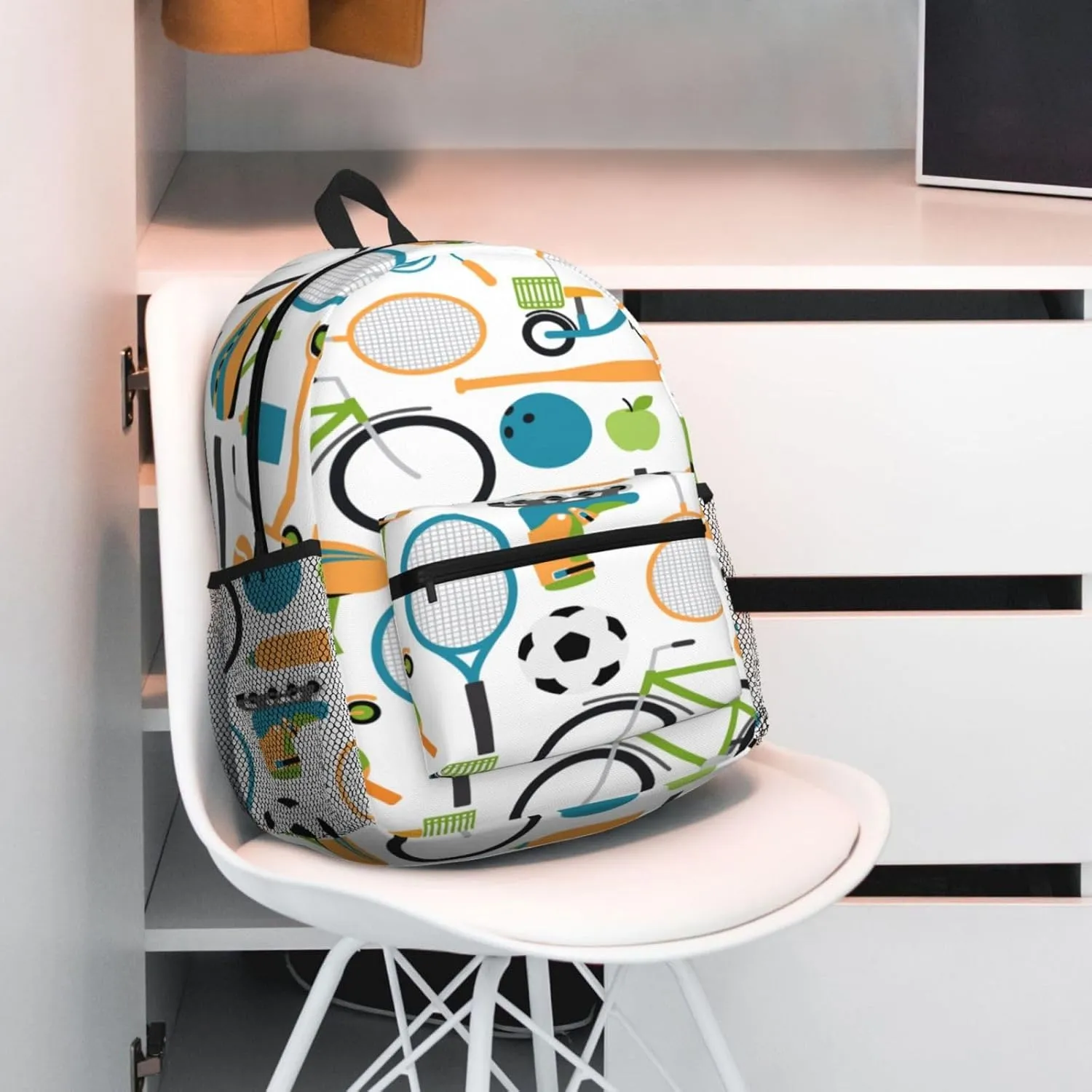 Ball Shuttlecocks Bowling Tennis Baseball Backpack, Travel Laptop Backpack Computer Bag Rucksack for Men Women Business Work Fits 15.6 Inch Notebook