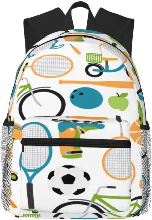 Ball Shuttlecocks Bowling Tennis Baseball Backpack, Travel Laptop Backpack Computer Bag Rucksack for Men Women Business Work Fits 15.6 Inch Notebook