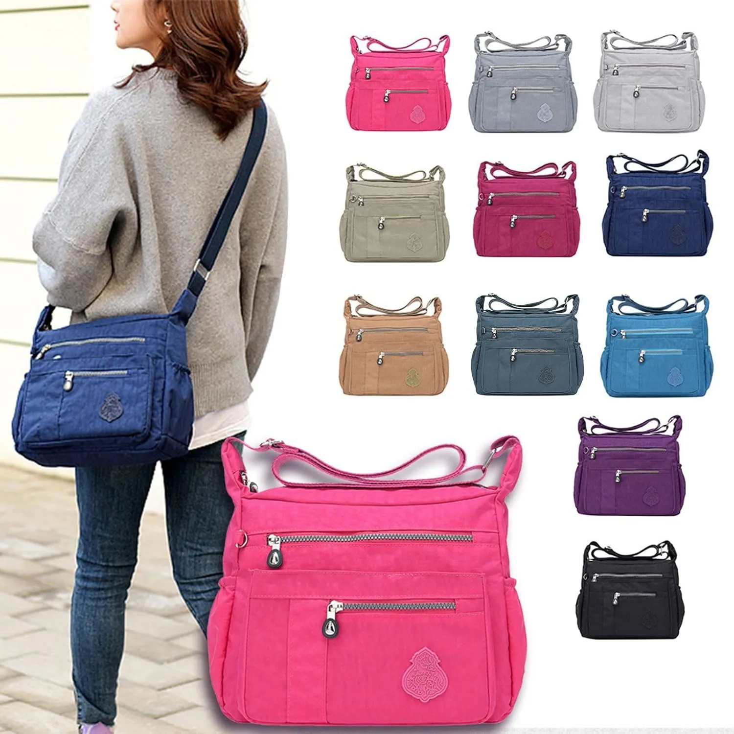 Beach Tote Bag Nylon Solid Color Shoulder Handbags Elegant Daily Crossbody Bags Messenger For Outdoor Beach Travel R