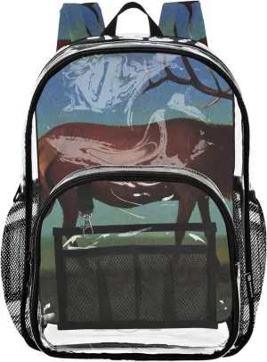 Bierstadt Albert Elk Print Women Clear Backpack Cute Kids Girls Backpack Boys Plastic Transparent Bookbag