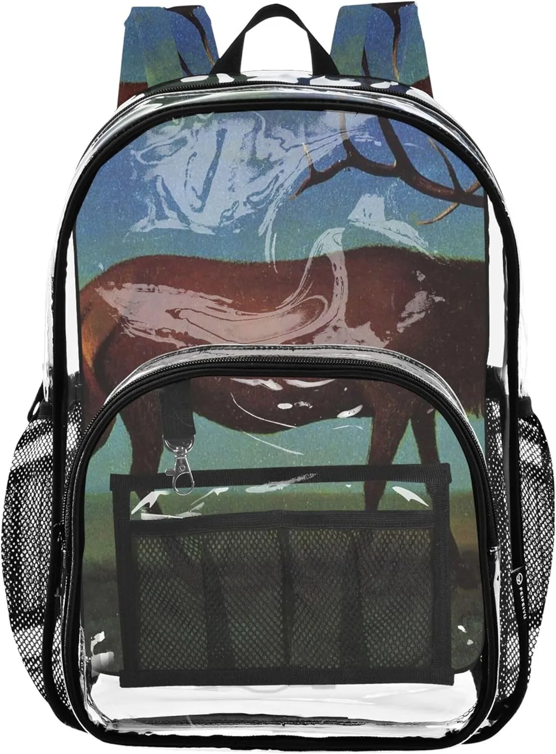 Bierstadt Albert Elk Print Women Clear Backpack Cute Kids Girls Backpack Boys Plastic Transparent Bookbag