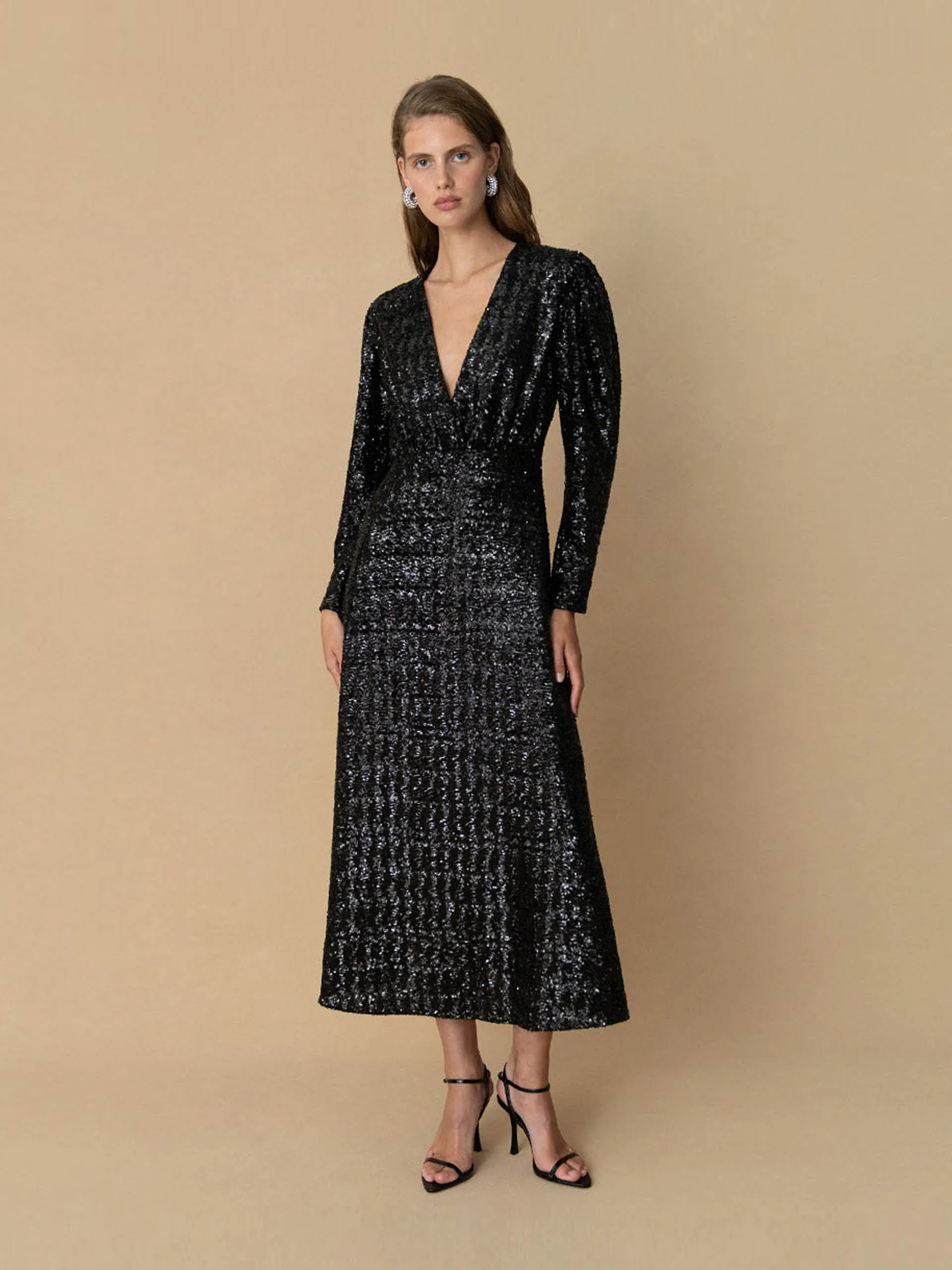 Black Bernadette sequin midi dress