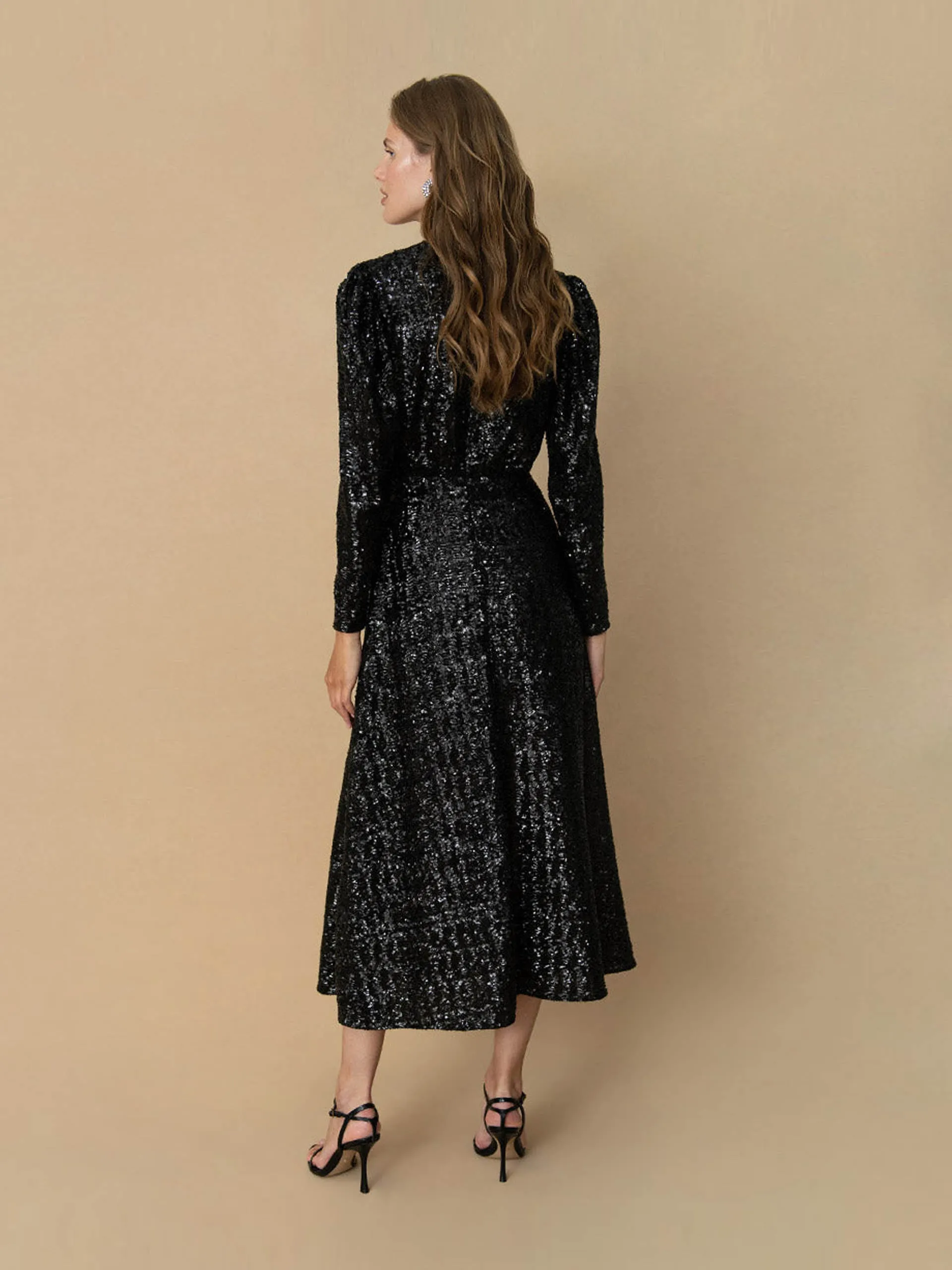 Black Bernadette sequin midi dress