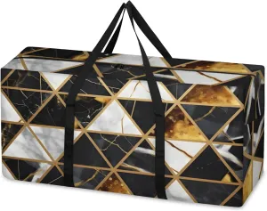 Black Gold Marble Extra Large Moving Bags Heavy Duty Storage Bags Graffiti Marble Cloth Wrap Around Handles Double Zipper Reusable Convenient Foldable Storage Tote for Travel Camping Space Save