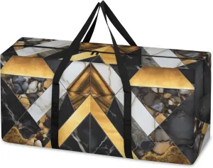 Black Gold Marble Extra Large Moving Bags Heavy Duty Storage Bags Modern Marble Cloth Wrap Around Handles Double Zipper Reusable Convenient Foldable Storage Tote for Travel Camping Space Save