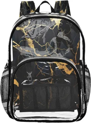 Black Gold Marble School Bags, Plastic Backpack, Clear School Backpack, Backpack for Girls 10-12