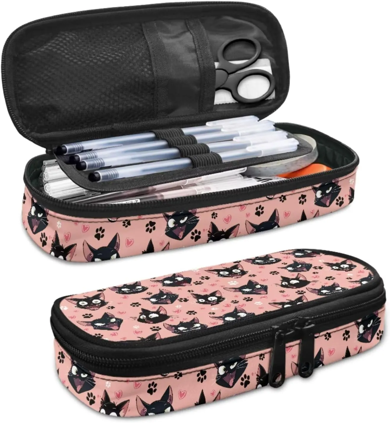 Black Kitten Backpacks with Lunchboxes for Girls Paw Prints Book Bag Set Snacks Organizer Insulated Middle School Backpacks for School Bag for Girls Big Capacity Portable