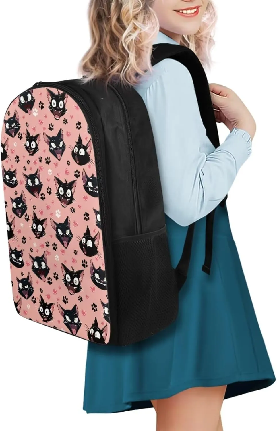 Black Kitten Backpacks with Lunchboxes for Girls Paw Prints Book Bag Set Snacks Organizer Insulated Middle School Backpacks for School Bag for Girls Big Capacity Portable