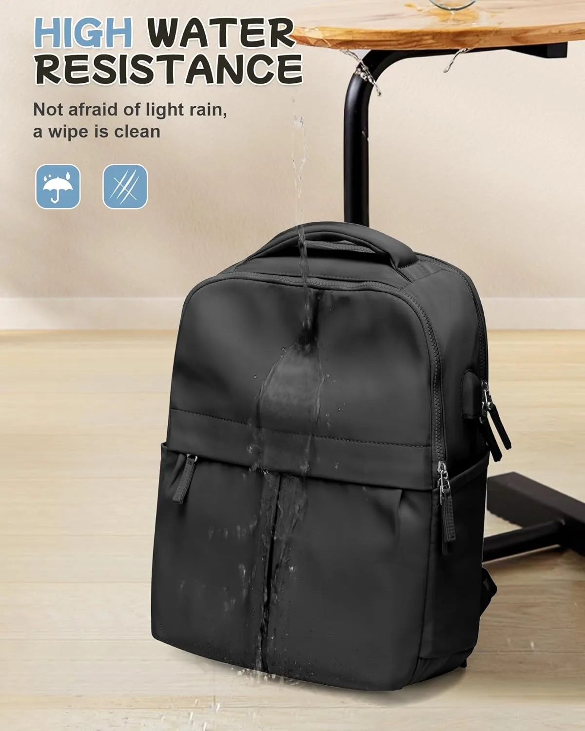 Black Laptop Backpack for Women Men Gym Work Backpack Casual Daypack Backpacks Small Travel Backpack for Traveling on Airplane Lightweight College Teacher Backpacks for Women