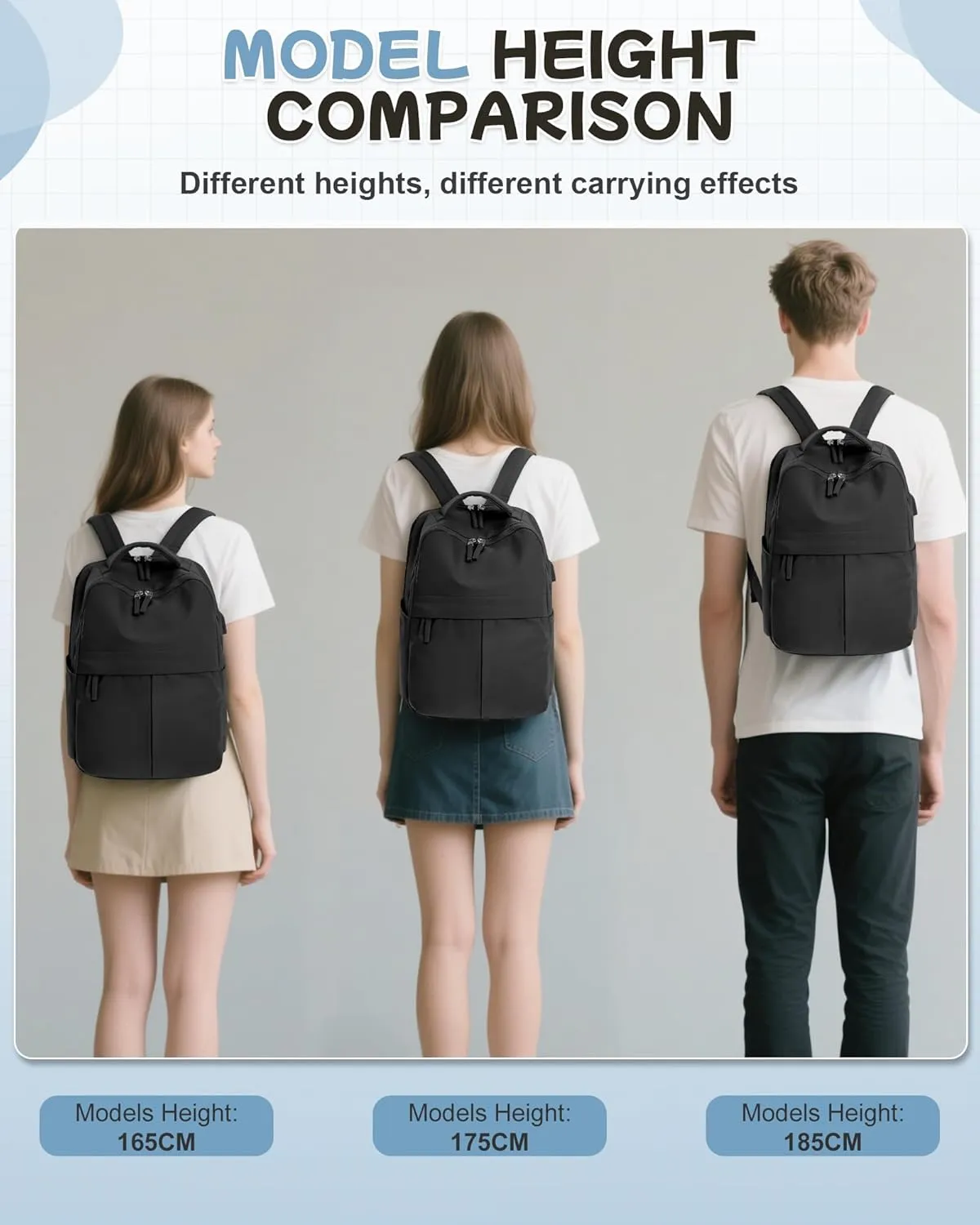 Black Laptop Backpack for Women Men Gym Work Backpack Casual Daypack Backpacks Small Travel Backpack for Traveling on Airplane Lightweight College Teacher Backpacks for Women