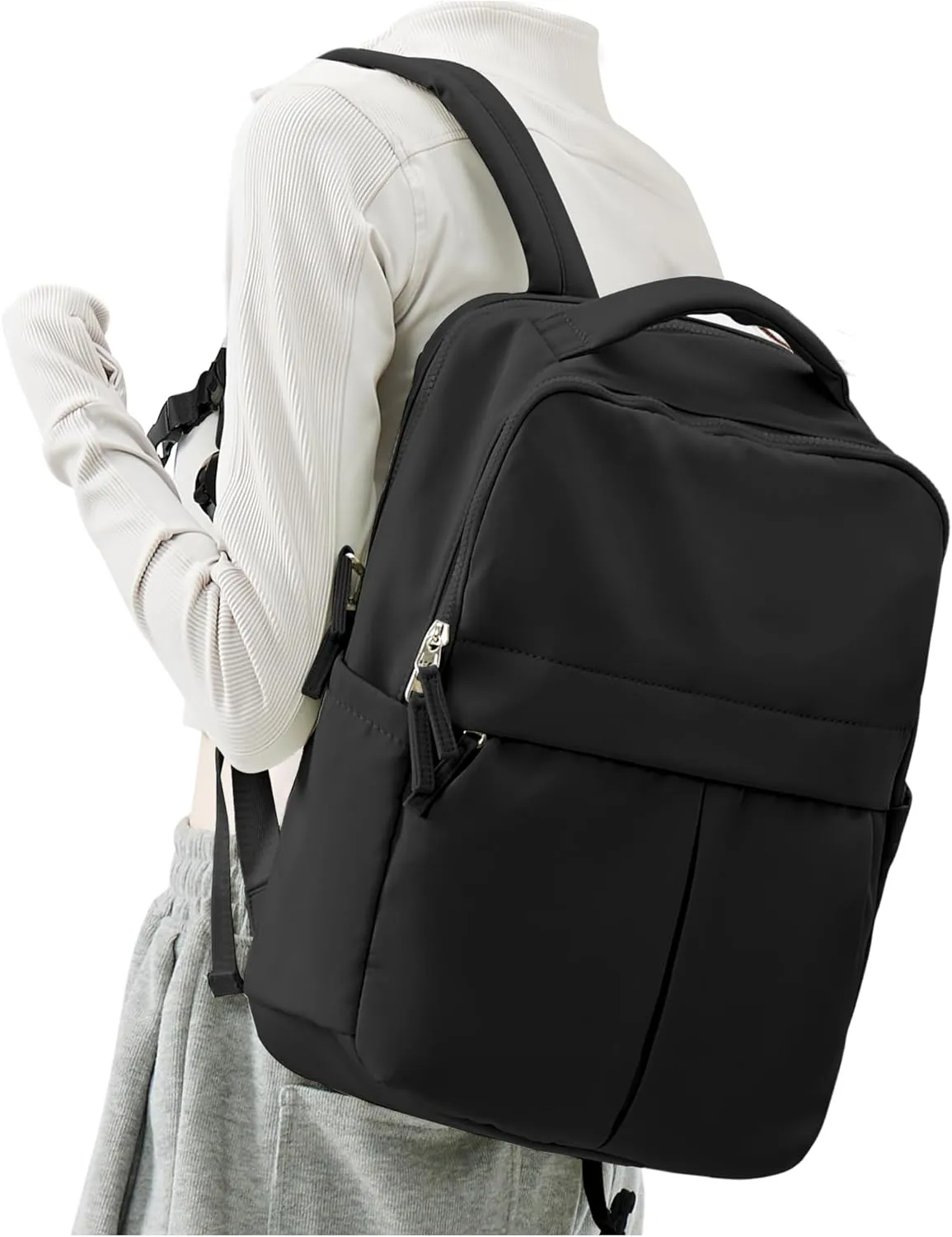 Black Laptop Backpack for Women Men Gym Work Backpack Casual Daypack Backpacks Small Travel Backpack for Traveling on Airplane Lightweight College Teacher Backpacks for Women