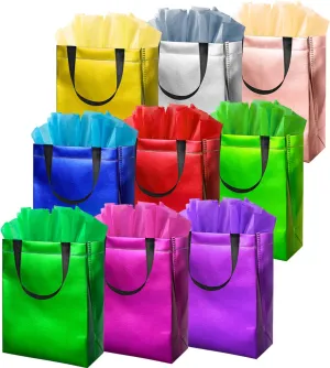 BLEWINDZ Colorful Gift Bags with Tissues  9PCS Reusable Gift Bags Medium Size - Ideal for Goodie Bag, Birthday, Shopping, Party Favor Bag