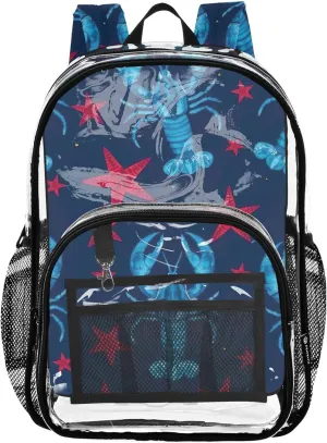 Blue Nautical Lobster Star Clear Backpack Women Cute Kids Backpack Boys Girls Approved Plastic Bag Large