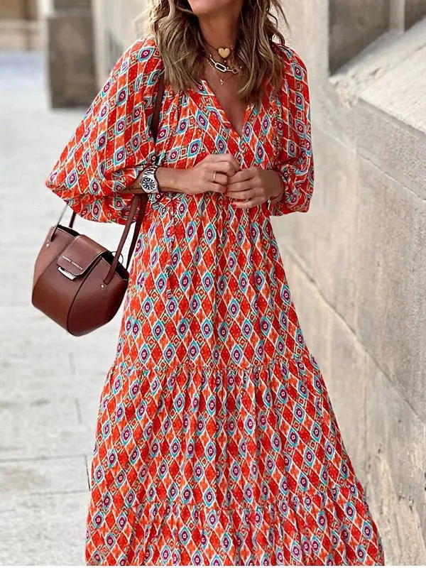Bohemian Print Short Sleeve Dress