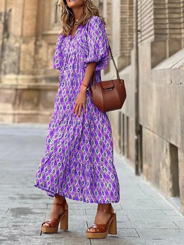 Bohemian Print Short Sleeve Dress