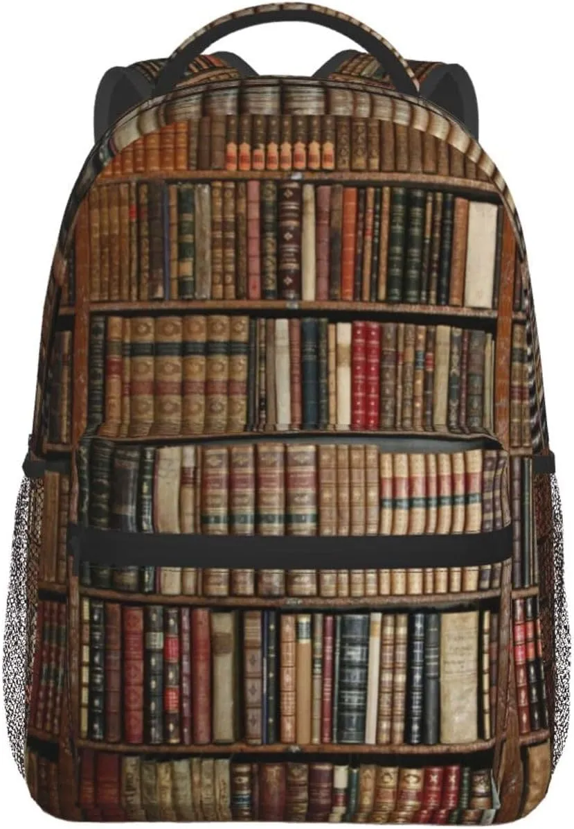 Book Pattern Backpacks Vintage Laptop Bookbag Computer Bag Hiking Travel Daypack for Women Men