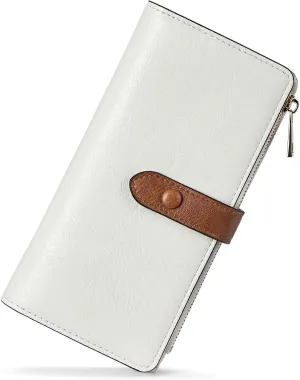 BOSTANTEN Womens Leather Wallets RFID Blocking Large Capacity Trifold Card Holder Ladies Phone Clutch BeigeBrown