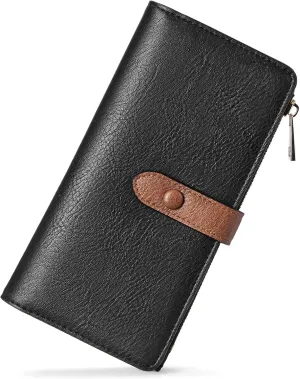 BOSTANTEN Womens Leather Wallets RFID Blocking Large Capacity Trifold Card Holder Ladies Phone Clutch BlackBrown