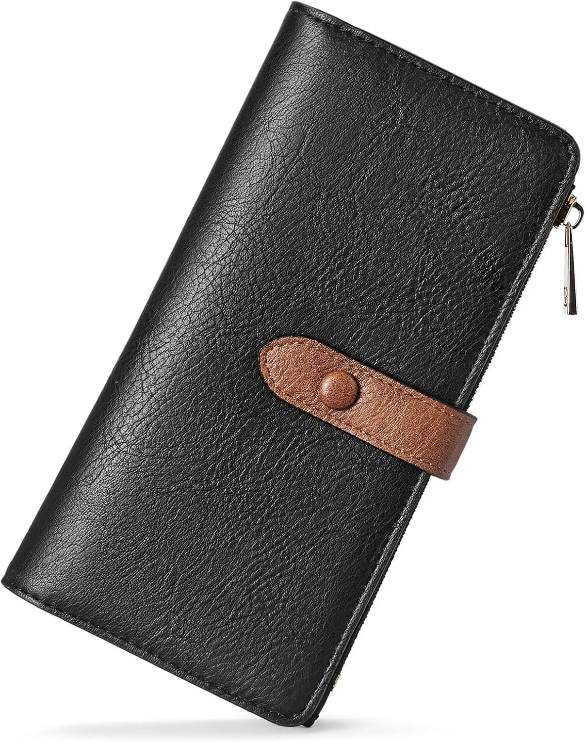 BOSTANTEN Womens Leather Wallets RFID Blocking Large Capacity Trifold Card Holder Ladies Phone Clutch BlackBrown