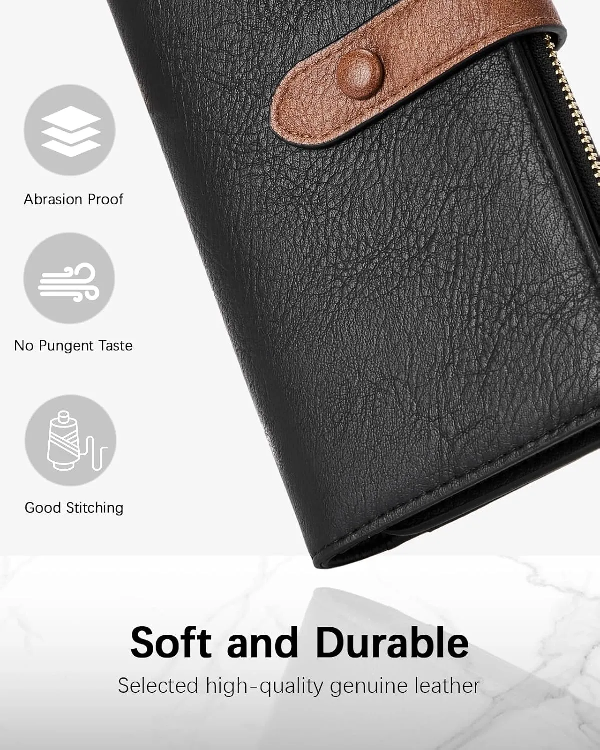 BOSTANTEN Womens Leather Wallets RFID Blocking Large Capacity Trifold Card Holder Ladies Phone Clutch BlackBrown
