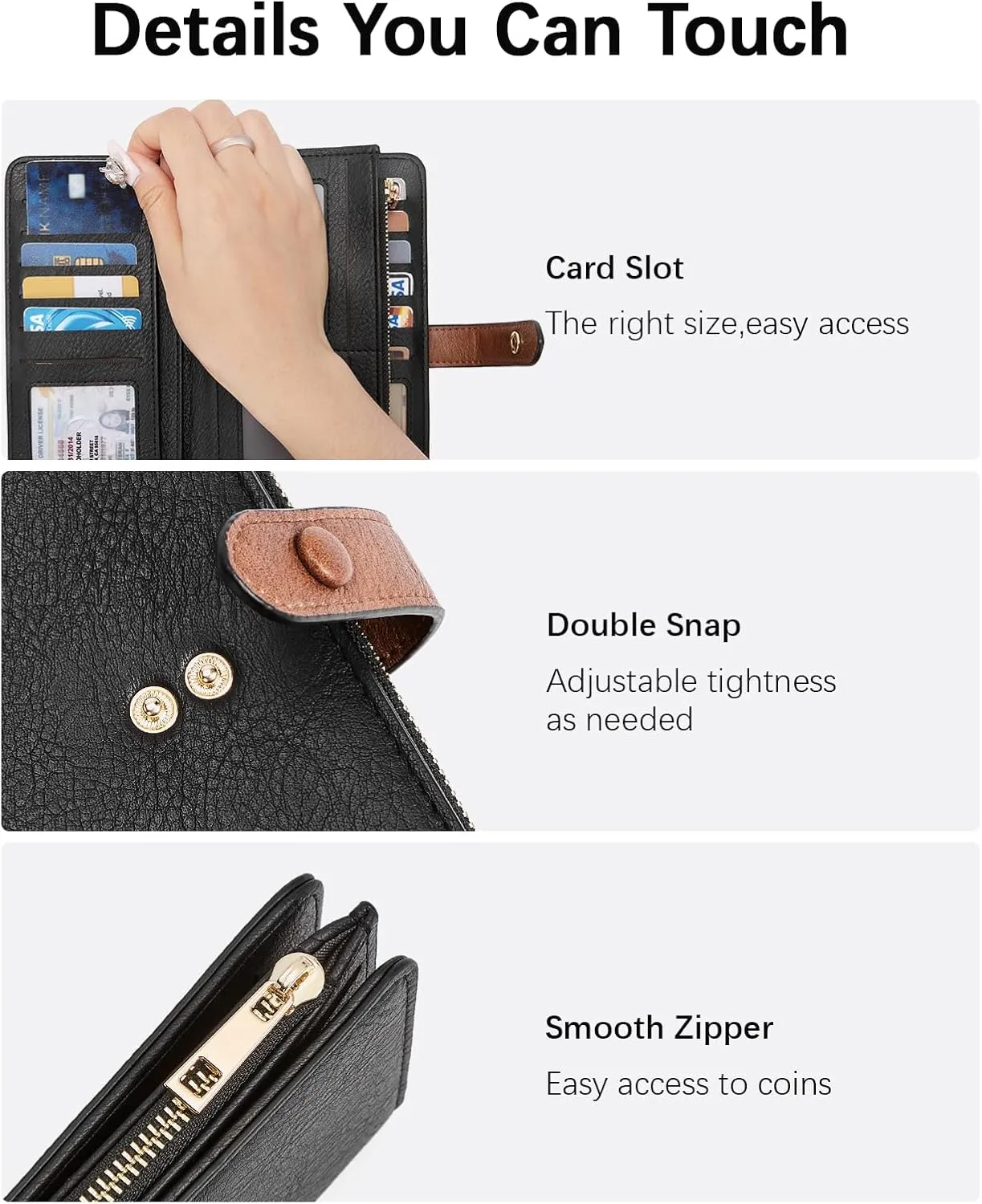 BOSTANTEN Womens Leather Wallets RFID Blocking Large Capacity Trifold Card Holder Ladies Phone Clutch BlackBrown