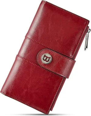 BOSTANTEN Womens Wallet Leather RFID Blocking Card Holder Large Capacity Bifold Clutch Purse with Double Zipper Pockets