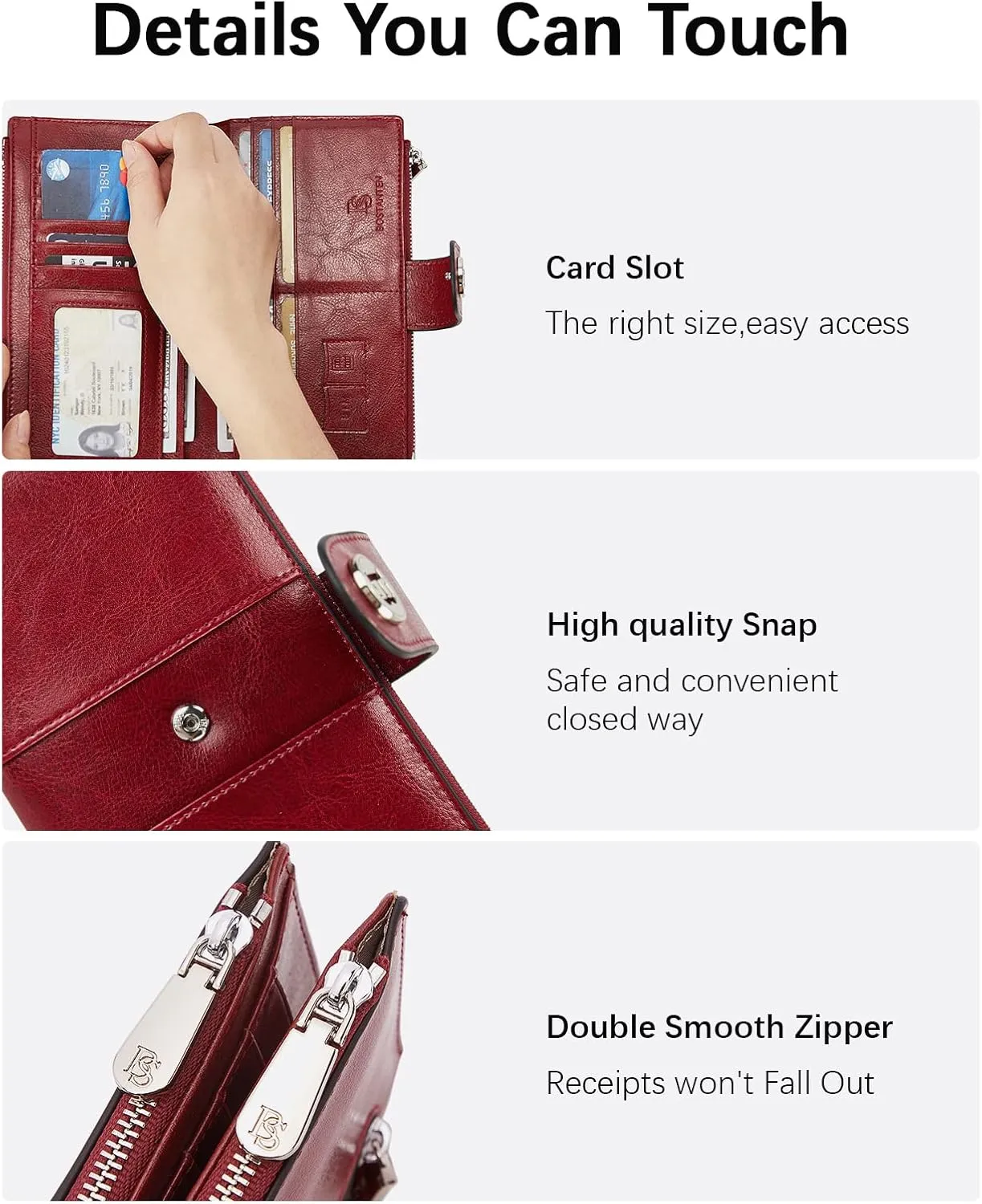 BOSTANTEN Womens Wallet Leather RFID Blocking Card Holder Large Capacity Bifold Clutch Purse with Double Zipper Pockets