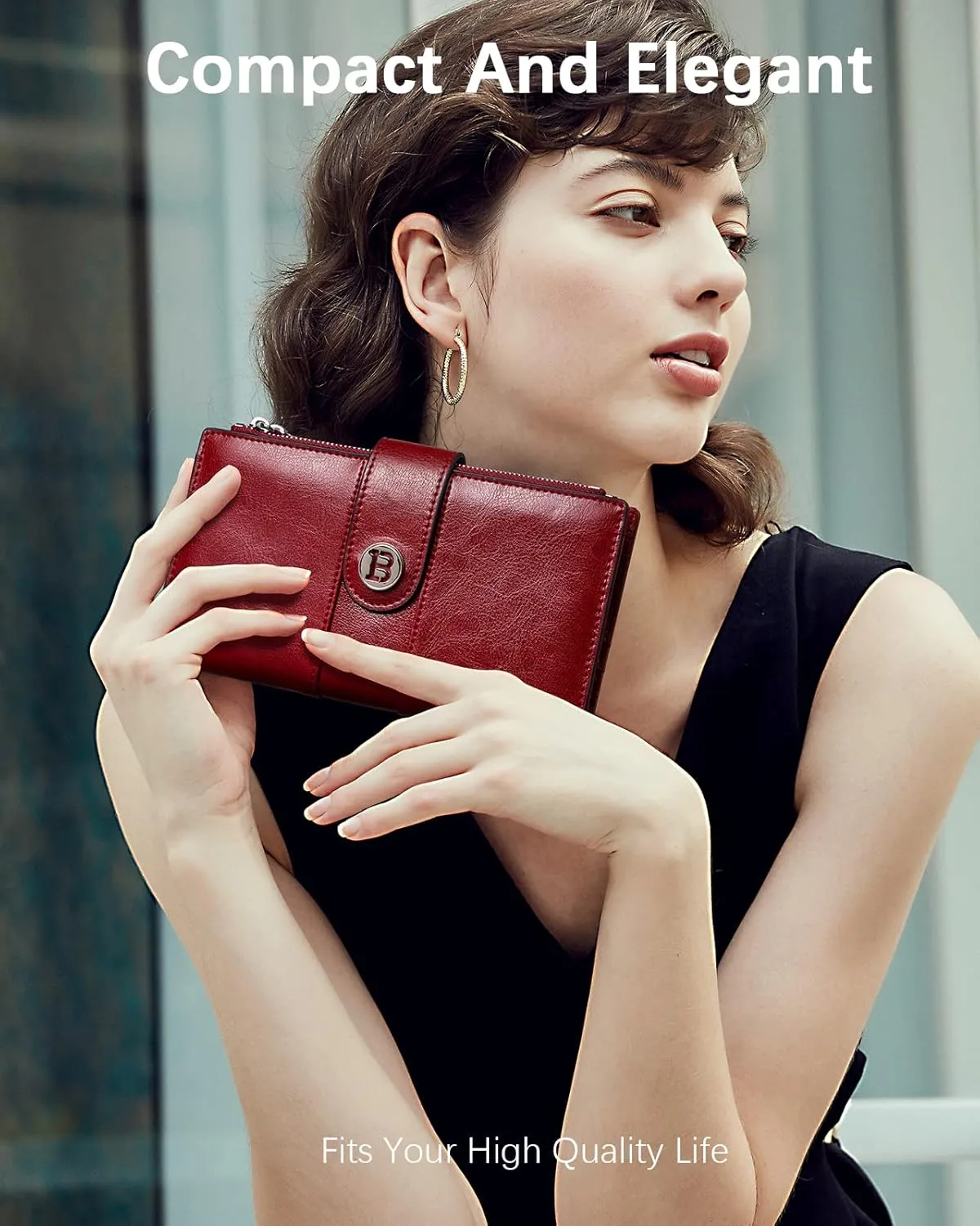 BOSTANTEN Womens Wallet Leather RFID Blocking Card Holder Large Capacity Bifold Clutch Purse with Double Zipper Pockets