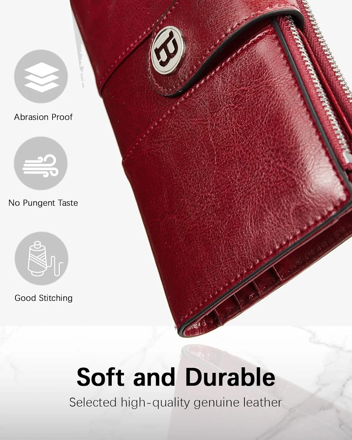 BOSTANTEN Womens Wallet Leather RFID Blocking Card Holder Large Capacity Bifold Clutch Purse with Double Zipper Pockets