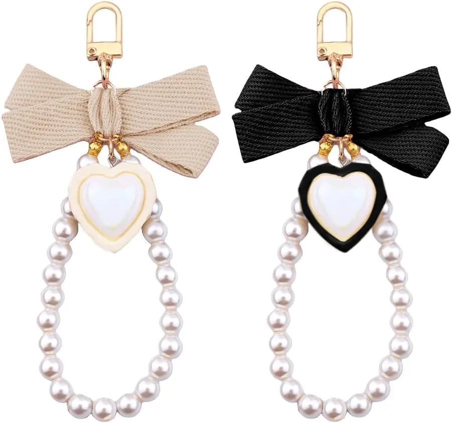 Bow Bag Charm for Wallet Tote Bag Pearl Wrist Keychain for Purse Tote Bag Bow Pearl Keychain for Women Backpack