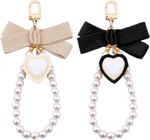 Bow Bag Charm for Wallet Tote Bag Pearl Wrist Keychain for Purse Tote Bag Bow Pearl Keychain for Women Backpack