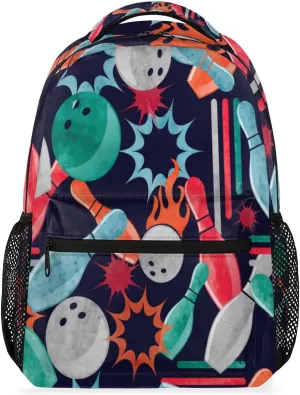 Bowling Print Travel Laptop Backpacks Lightweight Travel Hiking Camping Casual Daypack Backpack for Men Women Adults