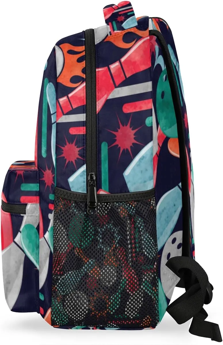 Bowling Print Travel Laptop Backpacks Lightweight Travel Hiking Camping Casual Daypack Backpack for Men Women Adults