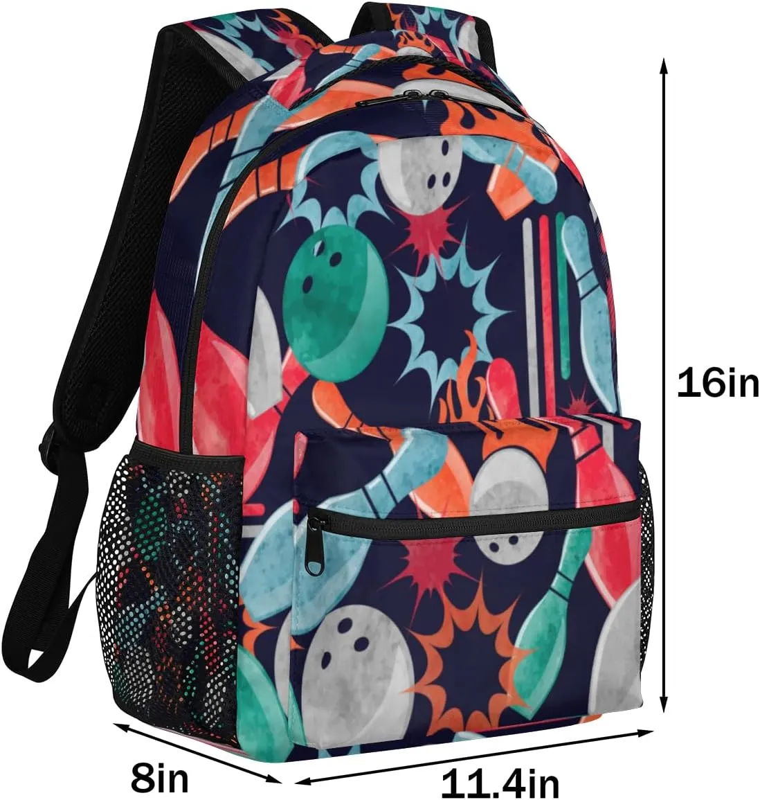 Bowling Print Travel Laptop Backpacks Lightweight Travel Hiking Camping Casual Daypack Backpack for Men Women Adults