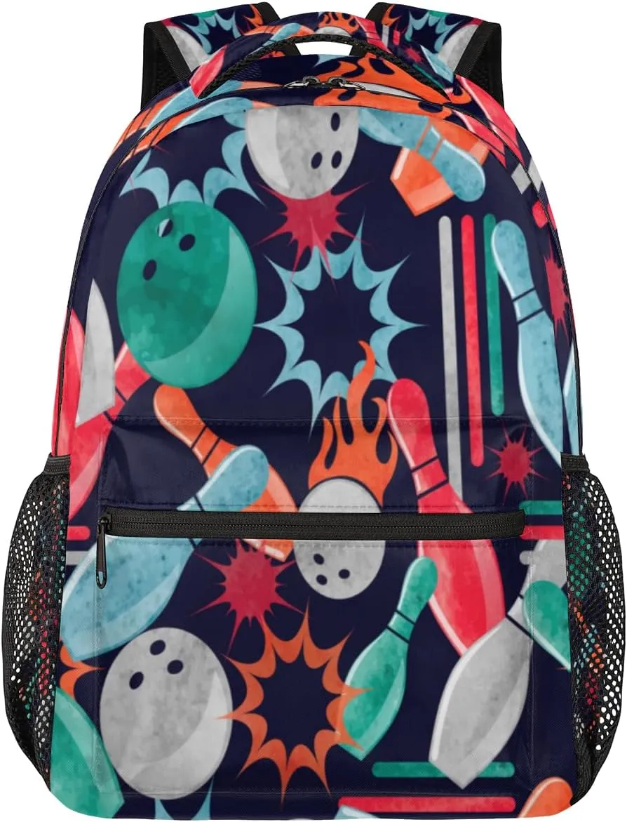 Bowling Print Travel Laptop Backpacks Lightweight Travel Hiking Camping Casual Daypack Backpack for Men Women Adults