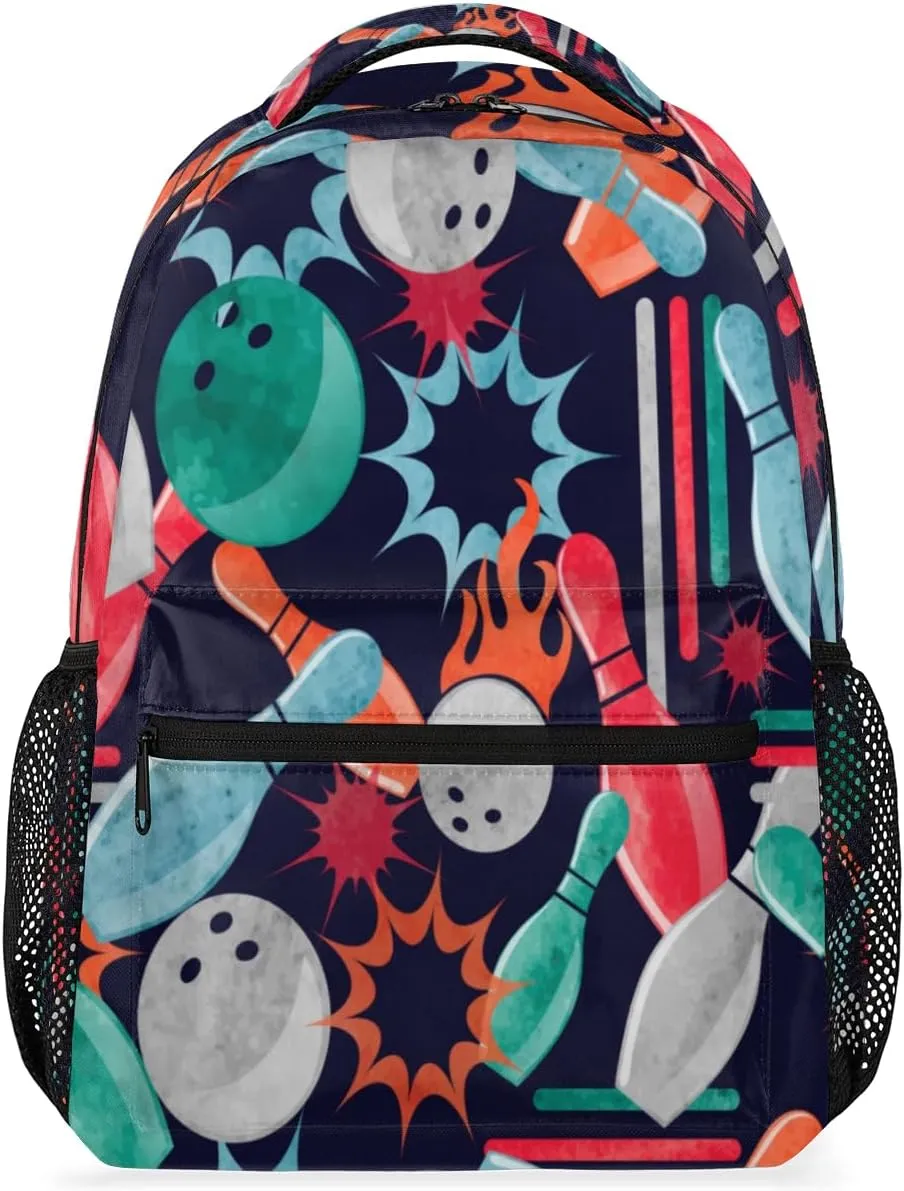 Bowling Print Travel Laptop Backpacks Lightweight Travel Hiking Camping Casual Daypack Backpack for Men Women Adults