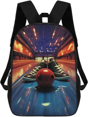 Bowling Shoes and Balls 17 Inch Backpack Adjustable Strap Laptop Bag Travel Daypack Shoulder Bag