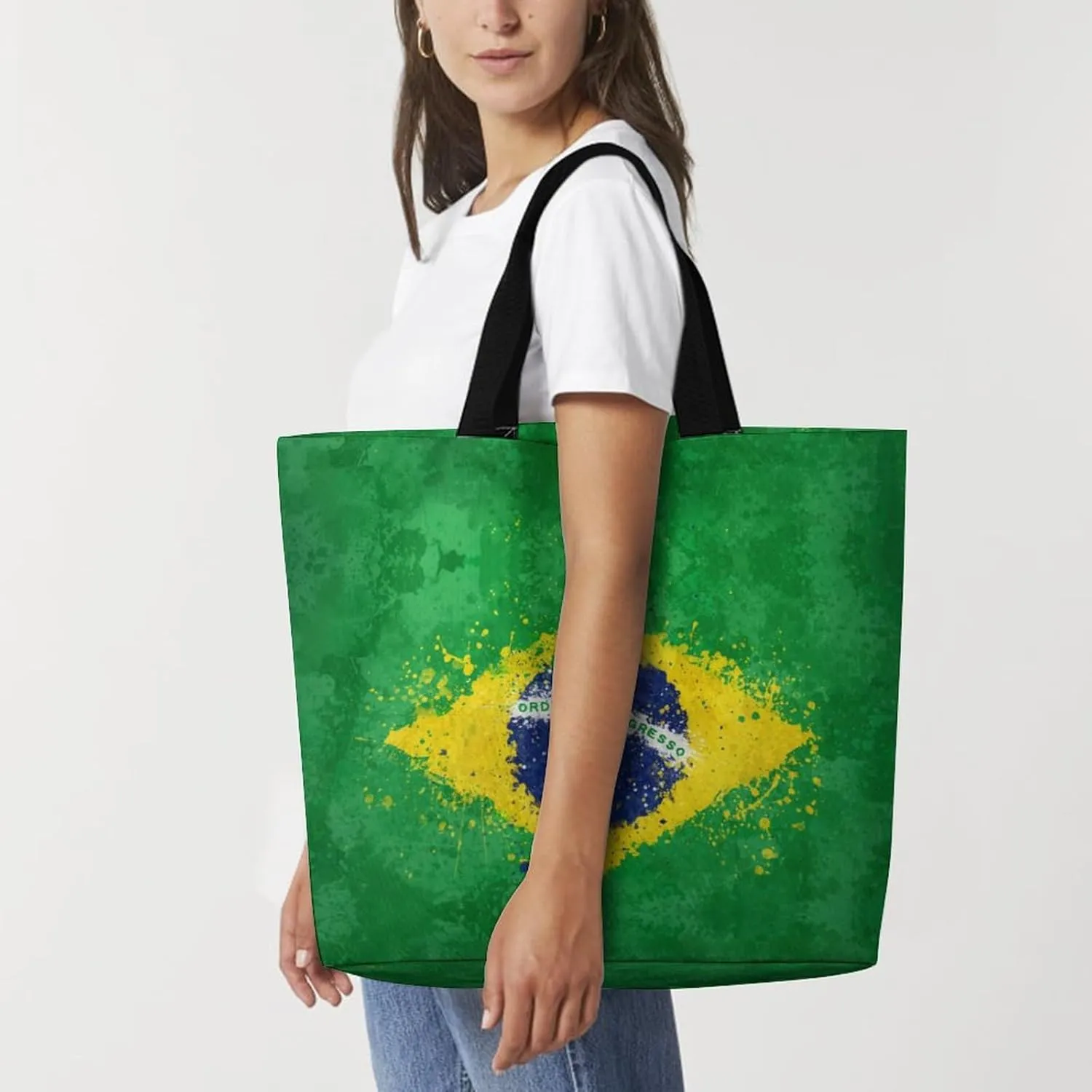 Brazil Flag Brazilian Shopping Bag Mans Woman Reusable Tote Bags Travel Totes Foldable Shoulder Bags