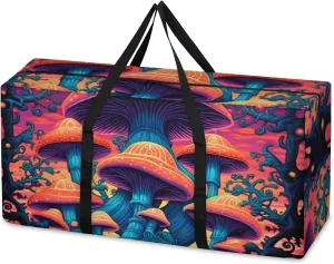 Bright Mushrooms Extra Large Moving Bags Heavy Duty Storage Bags Colorful Mushrooms Cloth Wrap Around Handles Double Zipper Reusable Convenient Foldable Storage Tote for Travel Camping Space Save