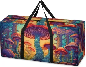 Bright Mushrooms Extra Large Moving Bags Heavy Duty Storage Bags Fantastic Mushrooms Cloth Wrap Around Handles Double Zipper Reusable Convenient Foldable Storage Tote for Travel Camping Space Save