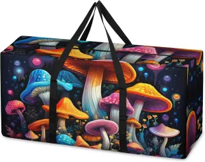Bright Mushrooms Extra Large Moving Bags Heavy Duty Storage Bags Graffiti Mushrooms Cloth Wrap Around Handles Double Zipper Reusable Convenient Foldable Storage Tote for Travel Camping Space Save
