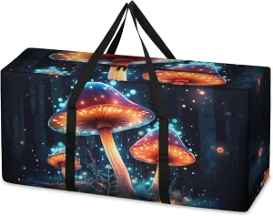 Bright Mushrooms Extra Large Moving Bags Heavy Duty Storage Bags Mystical Mushrooms Cloth Wrap Around Handles Double Zipper Reusable Convenient Foldable Storage Tote for Travel Camping Space Save
