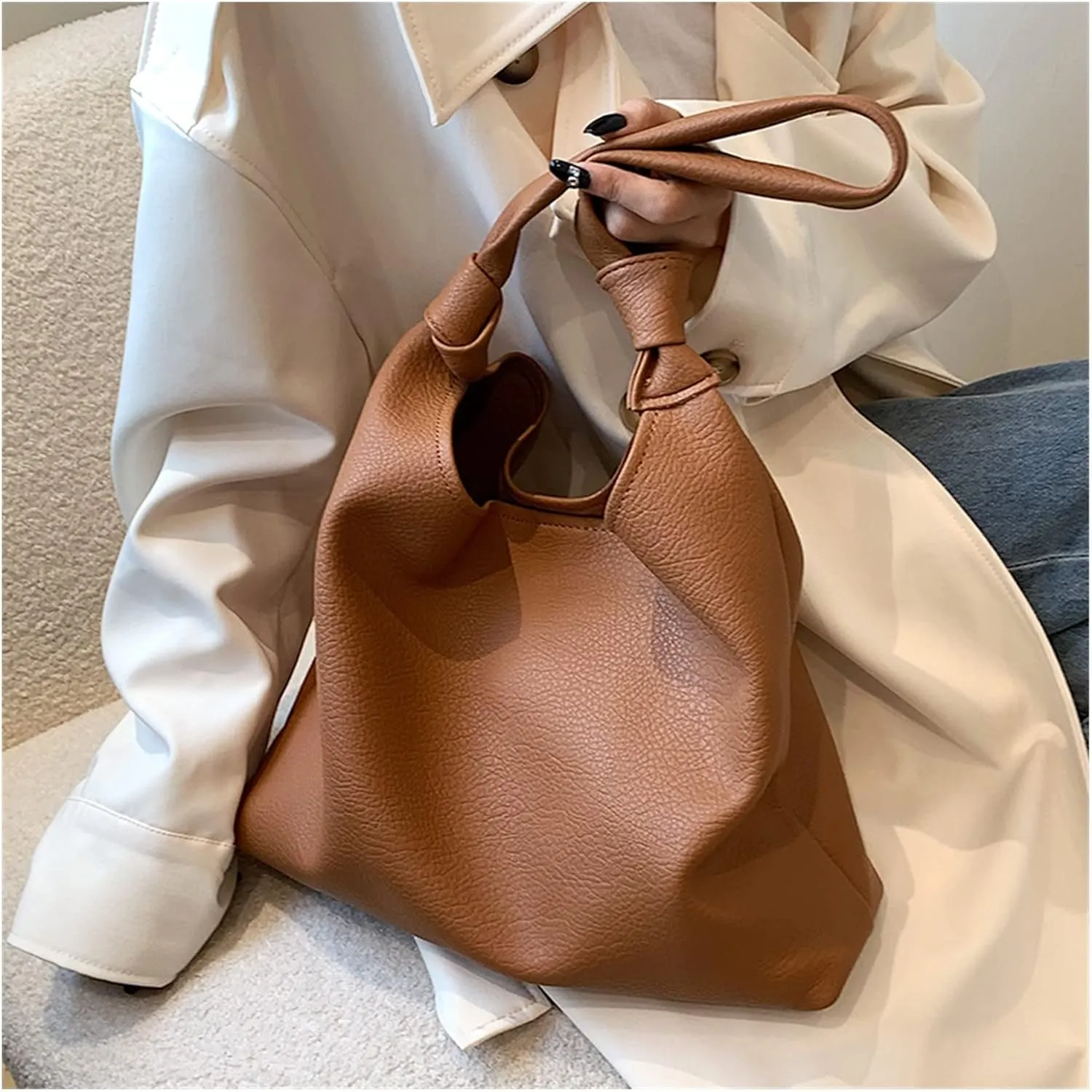 Bucket Shoulder Bags For Women Simple Handbags And Purses Lady PU Leather Totes