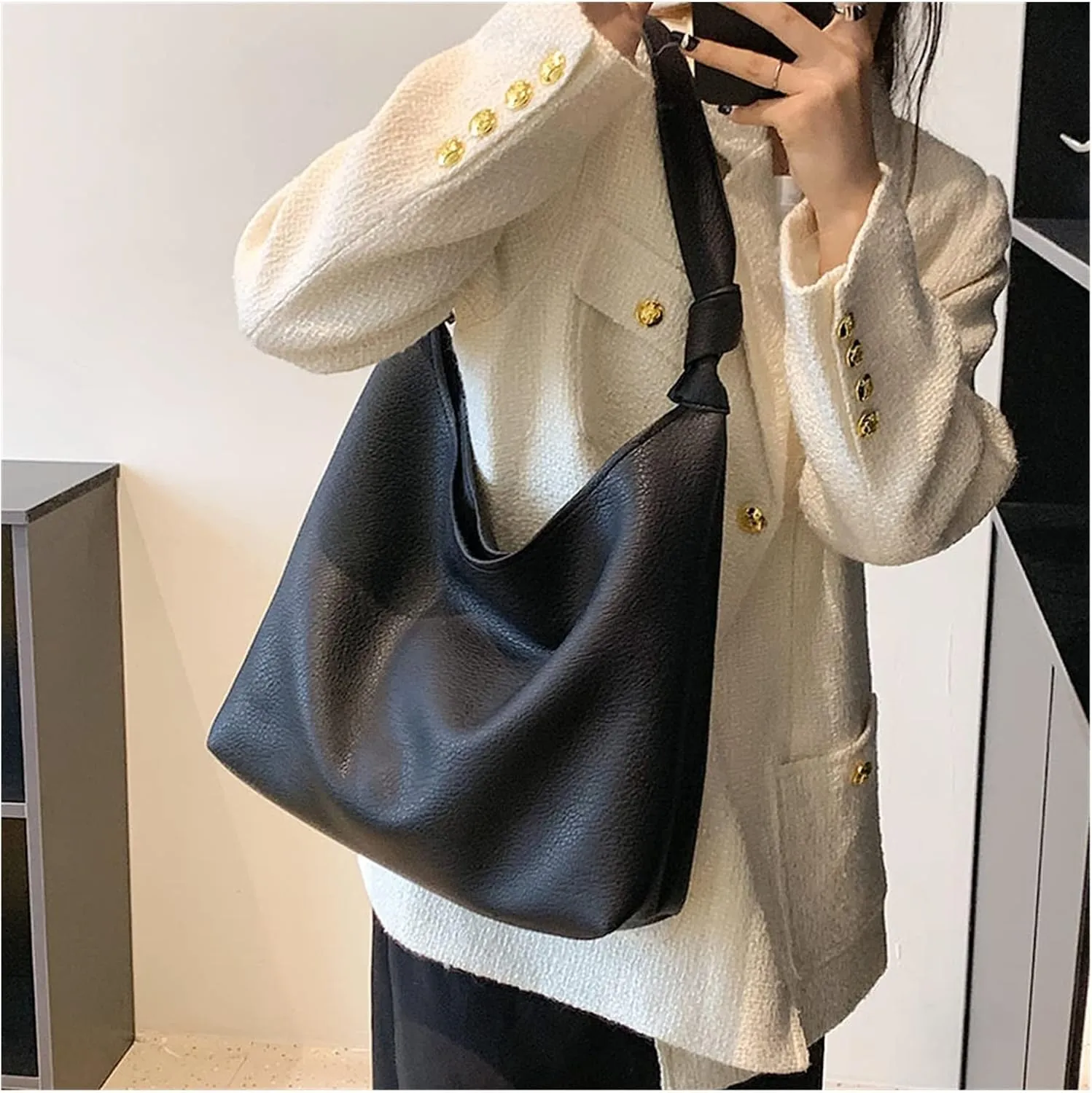 Bucket Shoulder Bags For Women Simple Handbags And Purses Lady PU Leather Totes