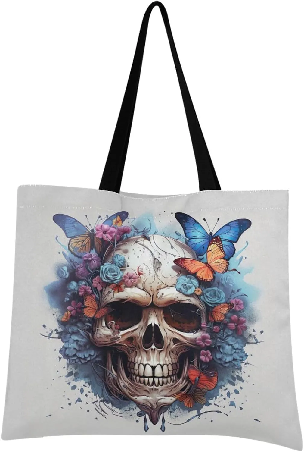 Butterfly Skull Gothic Tote Bag for Women Girl Canvas Shoulder Handbags Reusable Grocery Bags Large Purse with Inner Pocket 214a5845