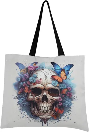 Butterfly Skull Gothic Tote Bag for Women Girl Canvas Shoulder Handbags Reusable Grocery Bags Large Purse with Inner Pocket 214a5845
