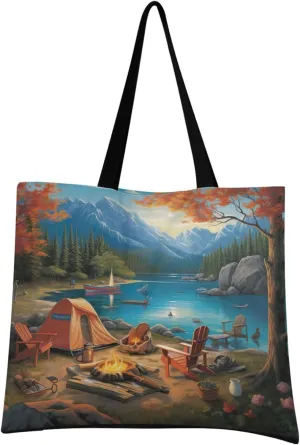 Campfire by The Waterside Tote Bag for Women Canvas Shoulder Handbags Reusable Grocery Bags Large Purse with Inner Pocket 214a6793