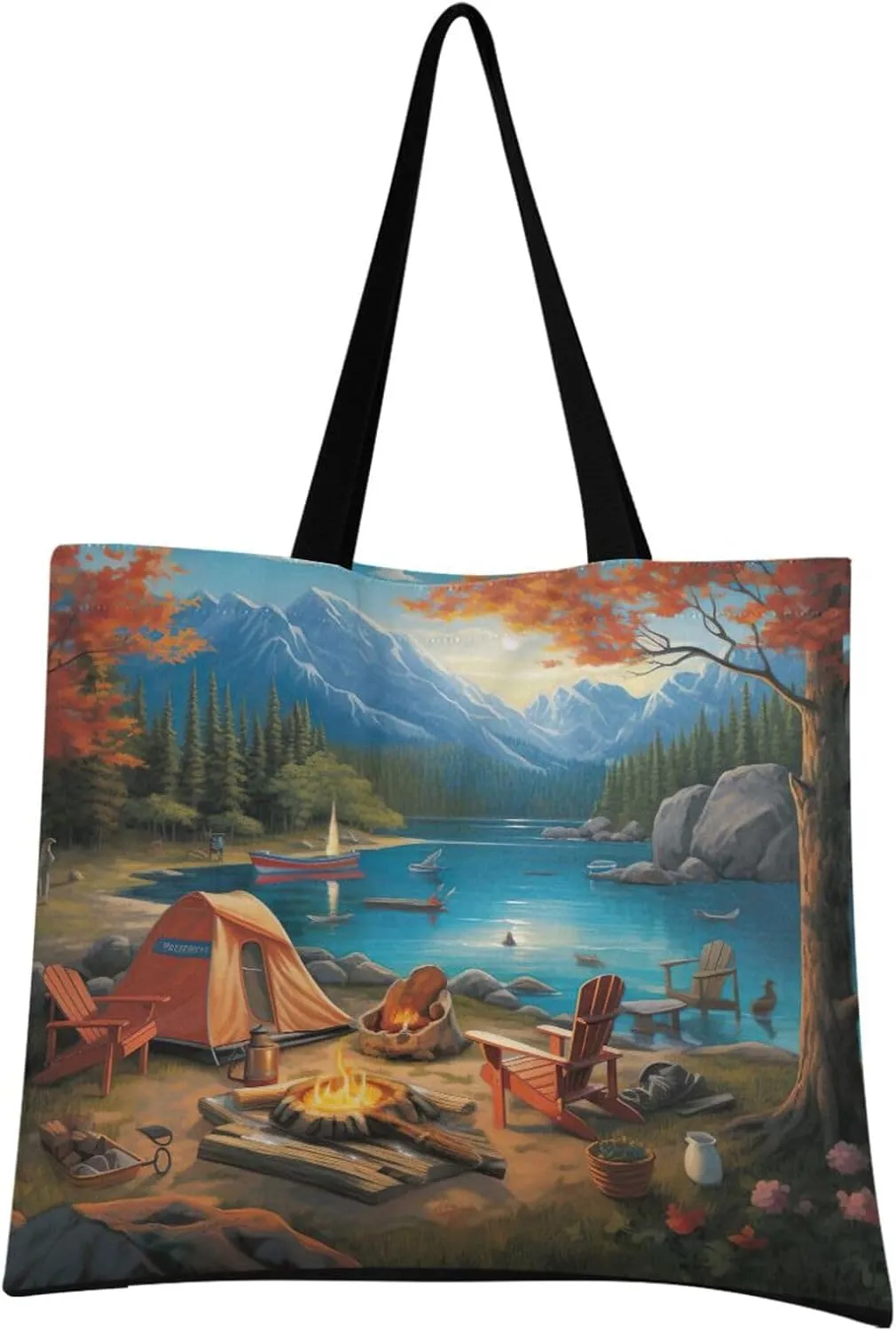 Campfire by The Waterside Tote Bag for Women Canvas Shoulder Handbags Reusable Grocery Bags Large Purse with Inner Pocket 214a6793