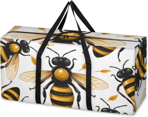 Cartoon Bee Extra Large Moving Bags Heavy Duty Storage Bags Abstract Bee Cloth Wrap Around Handles Double Zipper Reusable Convenient Foldable Storage Tote for Travel Camping Space Save